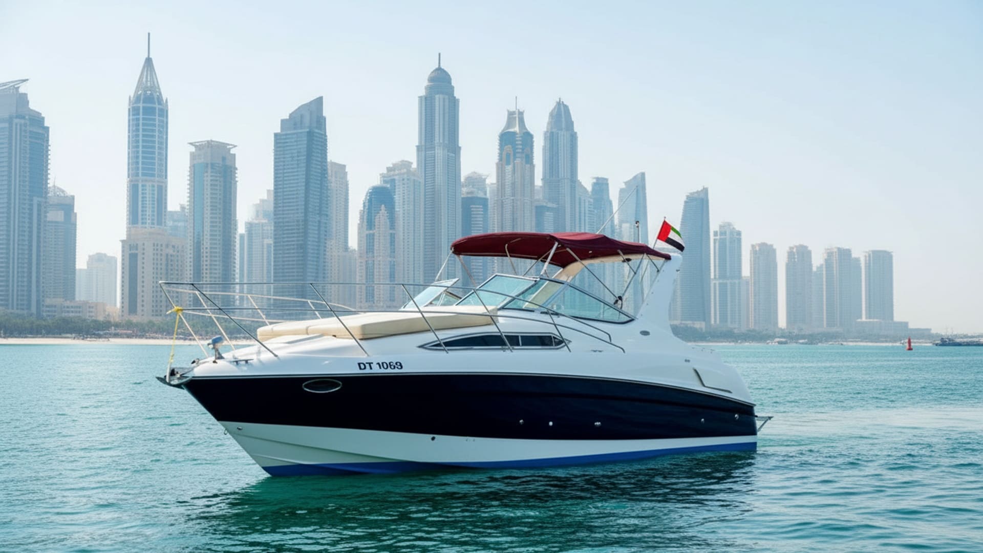 Moonlight Star 33 ft luxury yacht docked in Dubai Marina