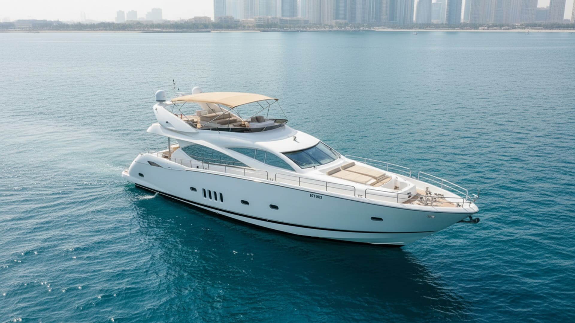 Aerial view of Moonlight Fortune 82 ft yacht in Dubai