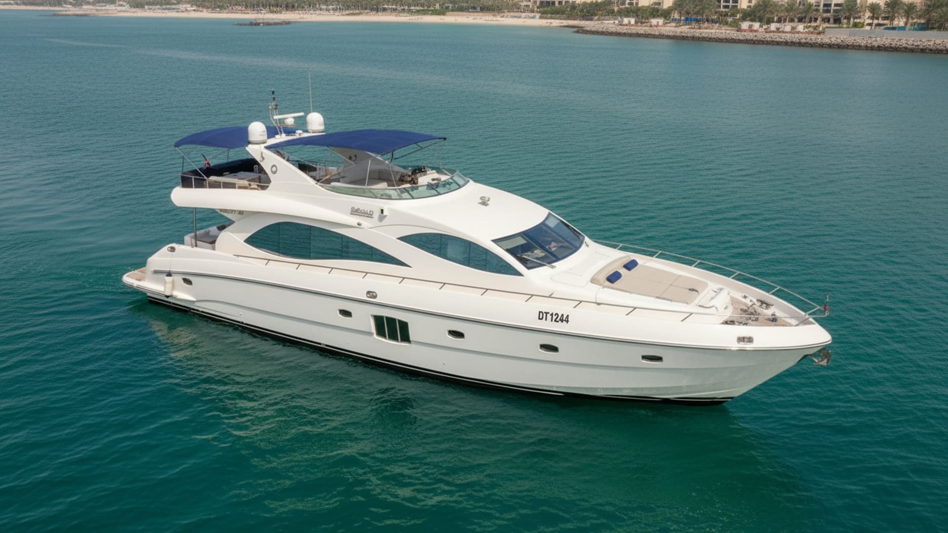 Horizon Princess 88 ft aerial view of yacht charter Dubai