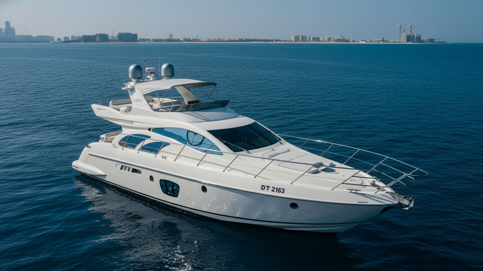 Grand Jewel 55 ft aerial view, premium yacht charter Dubai